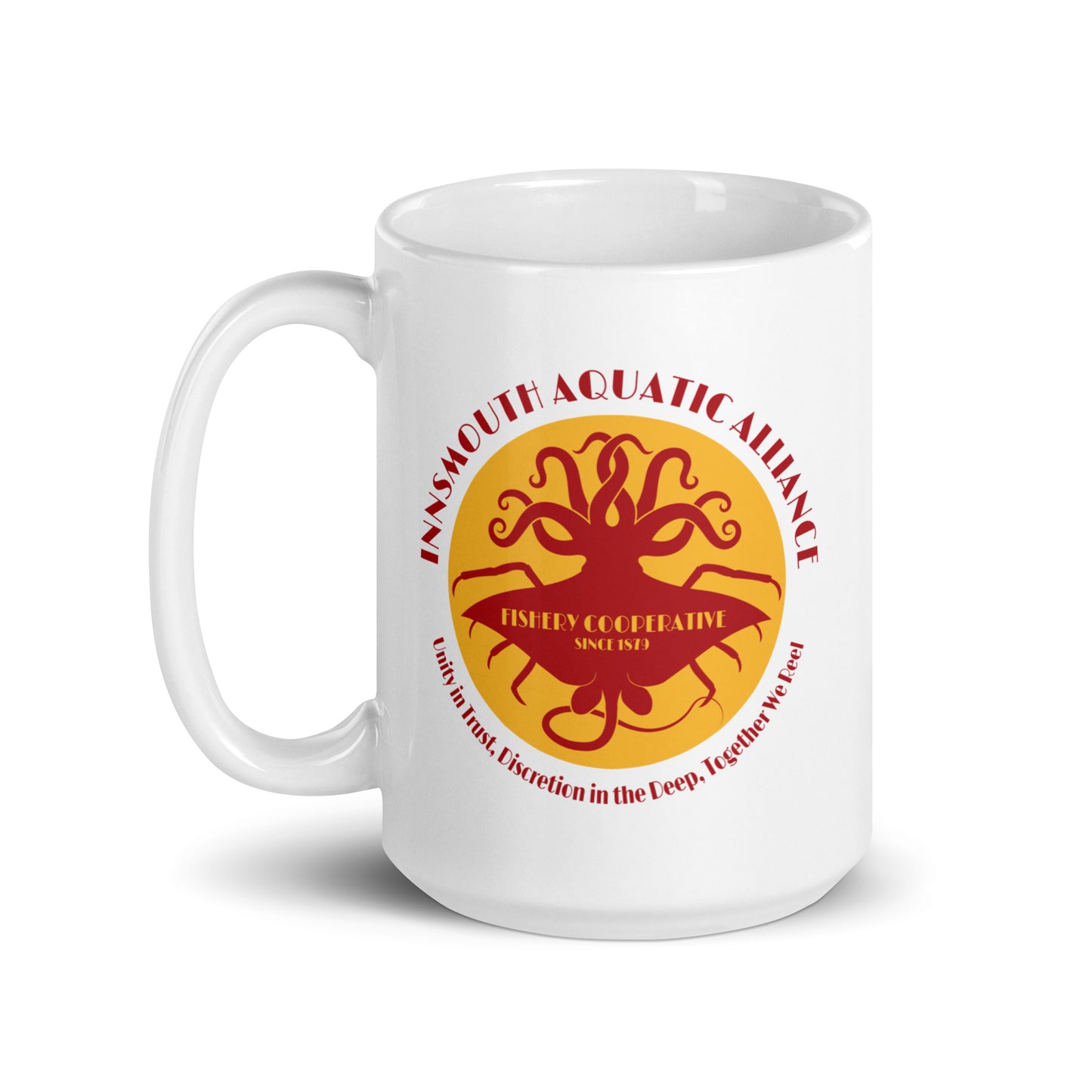Innsmouth Aquatic Alliance Fishery Union Weiß glänzende Tasse