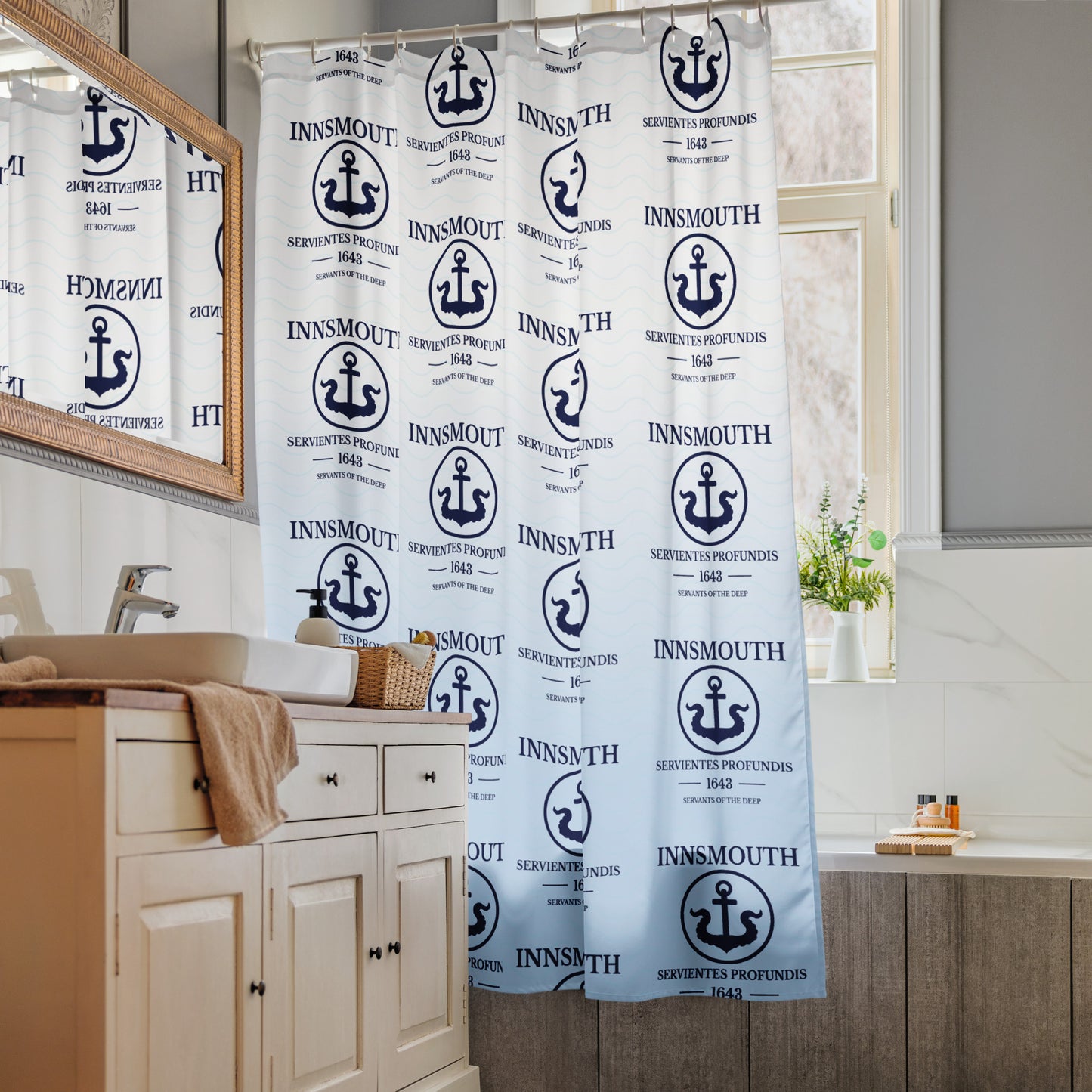 Flag of Innsmouth – Servientes Profundis (Est. 1643) Shower curtain