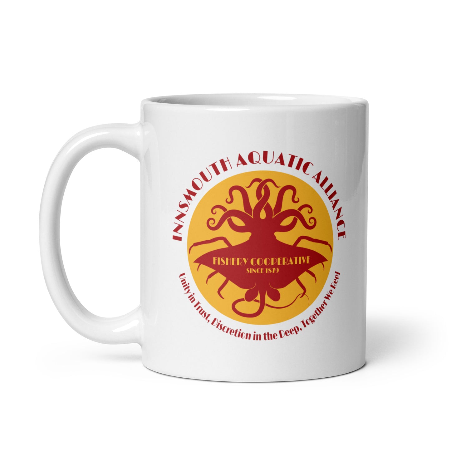 Innsmouth Aquatic Alliance Fishery Union Weiß glänzende Tasse