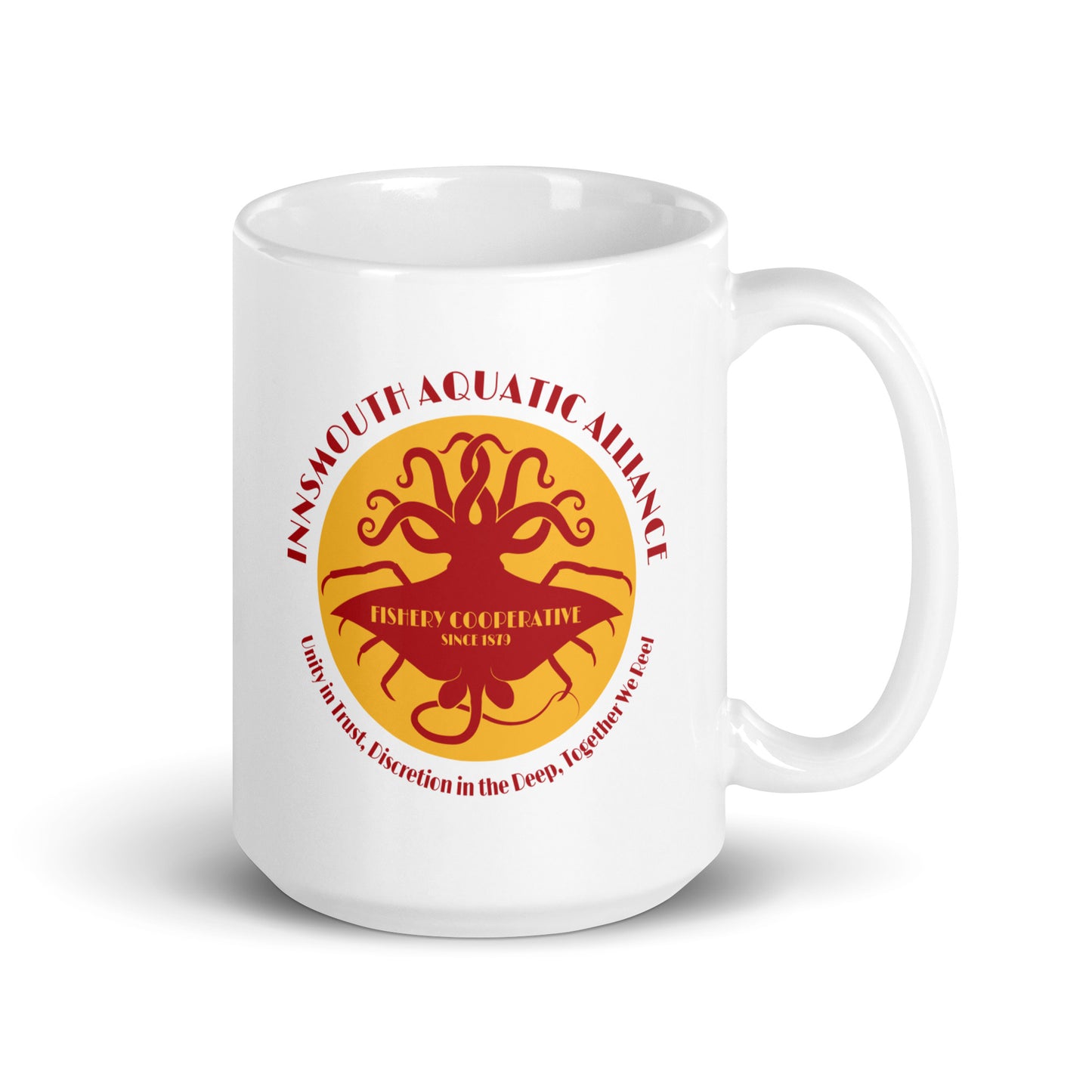 Innsmouth Aquatic Alliance Fishery Union Weiß glänzende Tasse